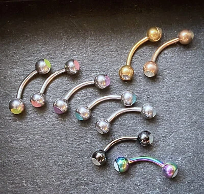 1pc Illuminating Stone 16g Curved Barbell 16 Gauge Surgical Steel Eyebrow Ring - Image 1 of 4