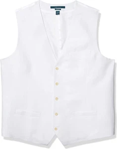 Perry Ellis Men's Linen Suit Vest, white, S] - Picture 1 of 4