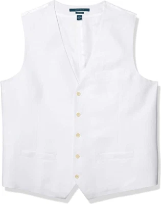 Perry Ellis Men's Linen Suit Vest, white, S] - Image 1 of 4