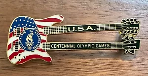 Atlanta 1996 bandiera USA spilla olimpica chitarra doppio collo - Foto 1 di 1