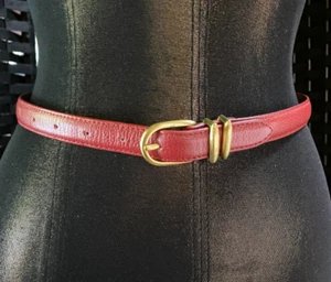COACH Garnet LEATHER BELT Red OXBLOOD Skinny BRASS BUCKLE Small 26-30" Fit ITALY - Picture 1 of 9