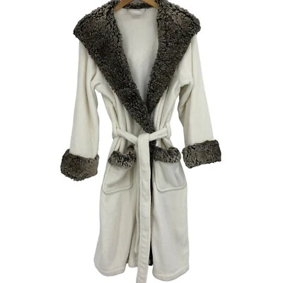 Pottery Barn Gray Ombre Faux Fur Robe Initials JK Custom White Plush M 2608 EUC - Image 1 of 4