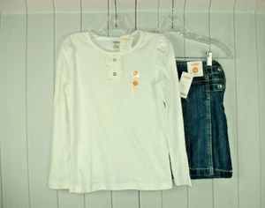 Gymboree Ready Dress Go! Older Girls 2pc White Top Denim Pleated Skirt Gems 10Y - Picture 1 of 3