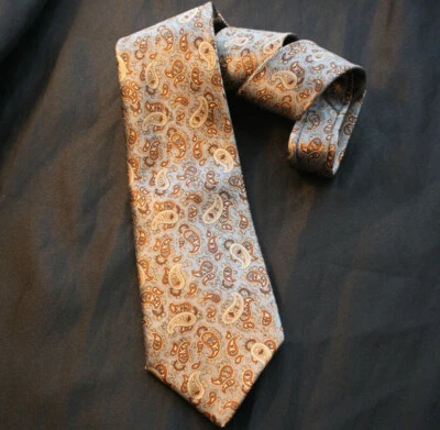 SULKA Blue & Tan Paisley Silk Satin Crepe Tie - Image 1 of 3
