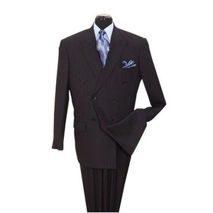 Men's Classic 2 Piece Double Breasted Striped Suit 5901B Black Navy Grey - Picture 1 of 9