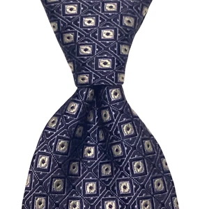 NORDSTROM Men's 100% Silk Necktie Designer Geometric Squares Blue/White EUC - Picture 1 of 3