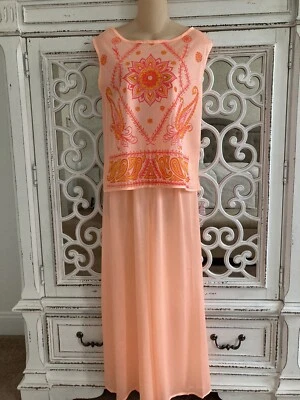 FABULOUS! NWOT! Vtg 60’s MOD Nylon Peach & Hot Pink Wide Leg PJ Pajama Set! S-M - Image 1 of 4