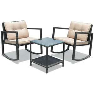 3PCS Patio Outdoor Furniture Rattan Set Rocking Chair & Table w/Cushion & Pillow - Picture 1 of 12
