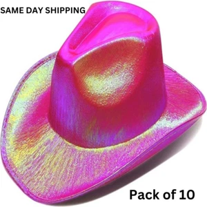Sparkly Iridescent Glitter Space Pink Cowboy Hats-Pack of 10 By Party Glowz - Picture 1 of 8