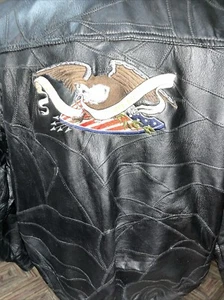Men’s Harley Davidson Eagle Flag Embroidered Black Leather Jacket Large - Picture 1 of 10