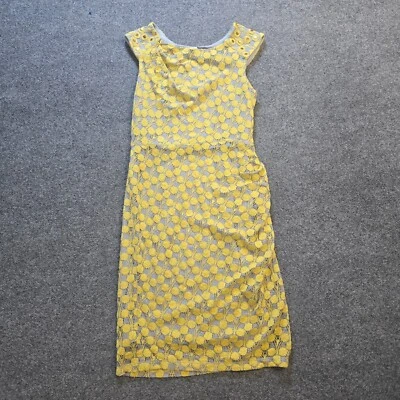 Eva Franco Dress Womens Size 6 Yellow Lace Silk Floral Ruched Stretch Cocktail - Image 1 of 4