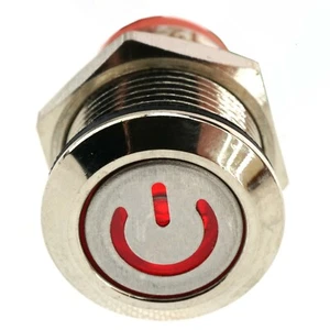 Pulsador de metal roscado de 12 mm, momentáneo, LED rojo, 12-24 VDC, IP65, SPST, encendido - Imagen 1 de 11