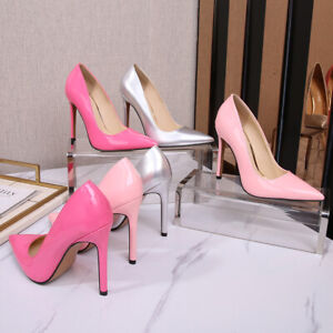 Ladies Casual Pointy Toe Stiletto High Heel Patent Leather Court Pumps Plus Size