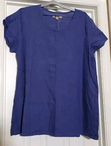 Camicetta donna lino manica corta 100% lino taglia large blu Lagenlook - Foto 1 di 7