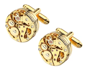 Gold Watch Movement Mens Steampunk Wedding Gift Cuff Links by CUFFLINKS DIRECT - Picture 1 of 9