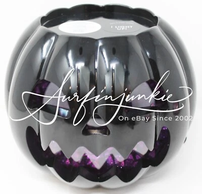 Bath & Body Works Halloween Candle Holder Black Pumpkin Jack O'Lantern Purple - Image 1 of 4