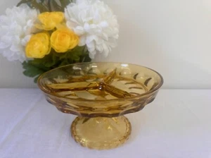 Vintage Hazel-Atlas Amber Pedestal Dish Divided Design Perfect for Fall Decor - Picture 1 of 4