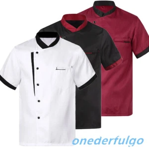 Unisex Chef Jacket Men Short Sleeve Chef Coat Restaurant Kitchen Cooking AU - Picture 1 of 47