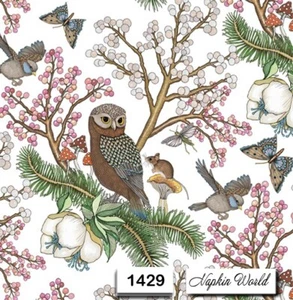 (1429) TWO Individual Paper LUNCHEON Decoupage Napkins OWL BUTTERFLY MOUSE BIRDS - Picture 1 of 3