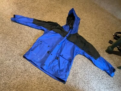 Pre Owned Mens Large Stearns PVC Nylon Rain Jacket.  Blue, black.  Jacket only. - Image 1 of 4