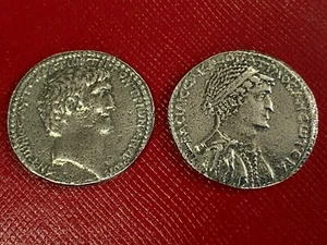 TETRADRACHM OF CLEOPATRA & MARK ANTHONY MUSEUM SPECIMEN COIN AN 01