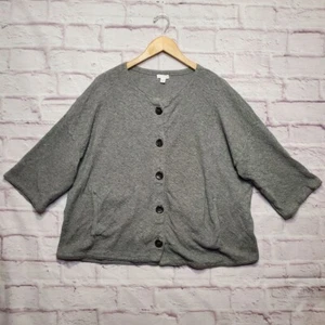 J Jill Kimono Crinkle Cardigan Women Medium Gray Buttons Pockets Cotton Cozy - Picture 1 of 11