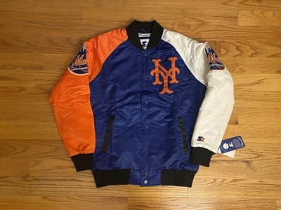 NOVA Jaqueta Bombardeiro de Cetim Starter MLB New York Mets Full-Snap Tamanho Médio - Imagem 1 de 4