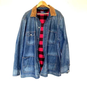 VTG 90's Polo Ralph Lauren Denim Flannel Lined Chore Jacket XL Corduroy Collar - Picture 1 of 11