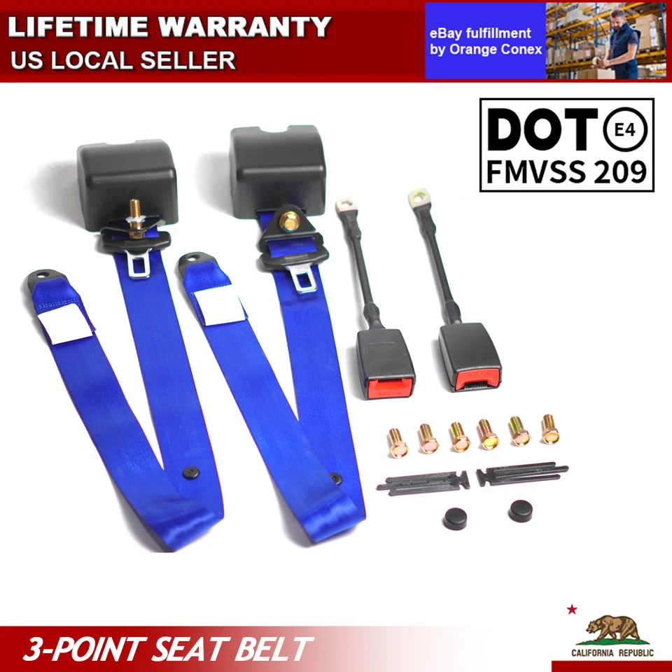 2x Kit de correas de cinturón de seguridad retráctiles azules de 3 puntos para Chevrolet C3500 Foto 1 de 4