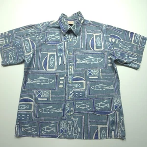 Camisa De Colección Go Barefoot Para Hombres Grande Azul Gris Aloha Pez Tribal Jeroglífico Hawaiano - Imagen 1 de 21