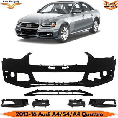 Front Bumper Cover Primed & Fog Lights Kit For 2013-2016 Audi A4/S4/A4 Quattro Foto 1 de 4