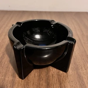 Mid Century Modern Schwarz Glas Aschenbecher - 5" Geometrischer Standfuß - Bild 1 von 22