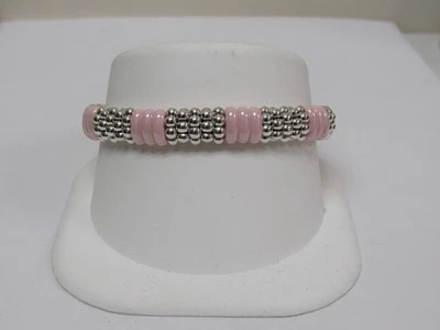 Designer LAGOS Sterling Silver Pink Ceramic Caviar Beaded Bracelet Foto 1 de 4