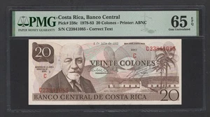 Costa Rica 20 Colones 08-07-1982 P238c Uncirculated Grade 65 - Picture 1 of 2