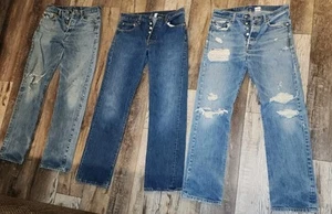 3 Paar 2006 & 2007 Levi’s 501 Herren 33 x 34 Button Fly blau distrested Jeans  - Bild 1 von 21
