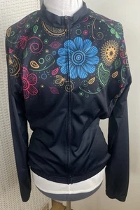 Weimostar XL Cycling Jersey Longsleeve Navy Blue Flower Paisley Back Pockets NEW - Picture 1 of 10