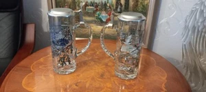 Alte Bierkruge Mit Jagdmotiv 70er Zinn Deckel - Bild 1 von 6