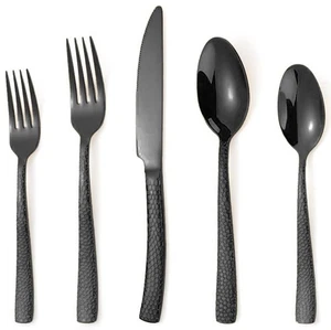 Black Hammered Silverware Set for 2, 10 Pieces Stainless Steel Luxury Flatwar... - Bild 1 von 6