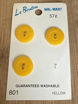 Vintage La Bouton 3 count 2 hole 5/8 inch 16mm yellow buttons on card unused - Image 1 of 3