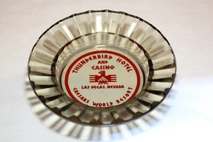 HOTEL THUNDERBIRD LAS VEGAS VINTAGE ASHTRAY RARE COLLECTABLE SMOKED GLASS - Picture 1 of 8