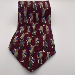 J. Garcia Necktie Floral Burgundy Blue Abstract Silk Tie - Picture 1 of 14