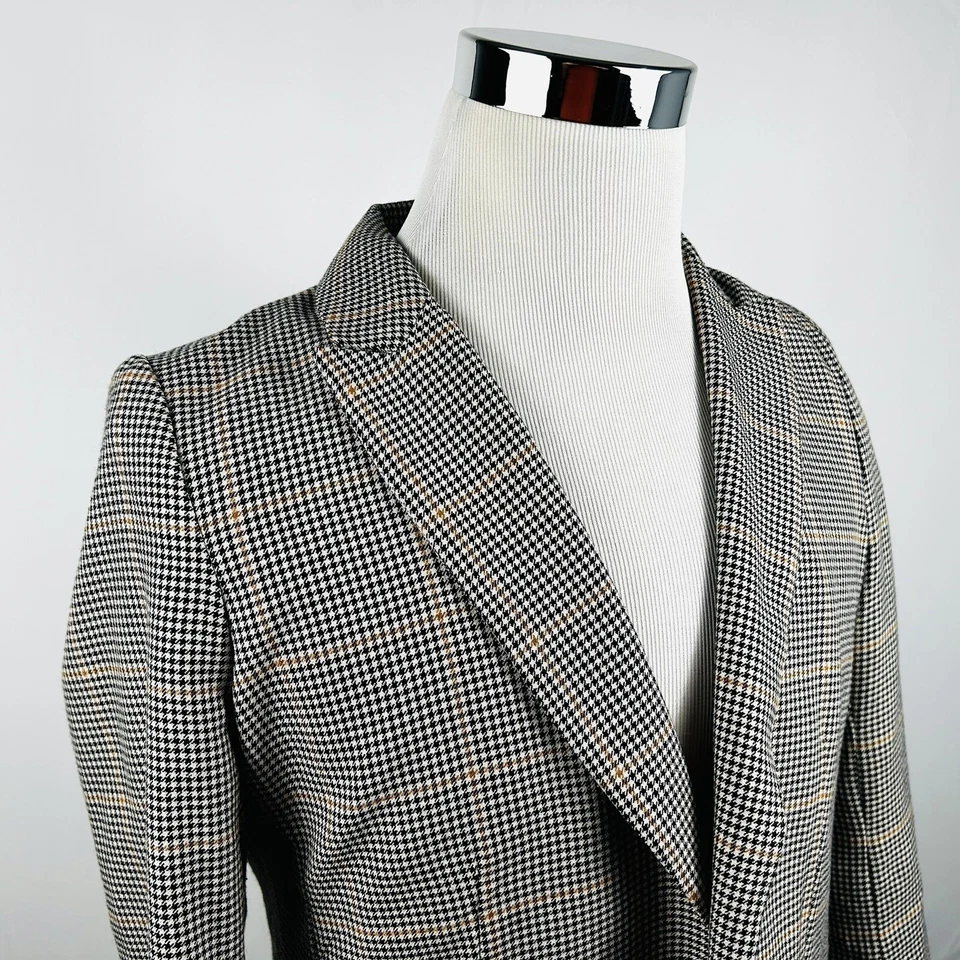 H&M Size 10 Blazer Black Beige Houndstooth Peak Lapel Fully Lined Poly Blend - Image 1 of 4