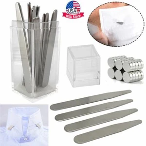 Magnetic 10/20/36/40 Metal Collar Stays Stiffeners+10 Magnet Insert In Box Shirt - Picture 1 of 21