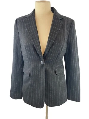 Tommy Hilfiger Gray Pinstriped Suit Jacket Size 6-Lined Single Button Blazer Foto 1 de 4