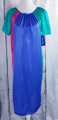Vintage Nancy King Lingerie Nylon Nightgown Sleepwear Blue Red Small S 7120 - Image 1 of 4