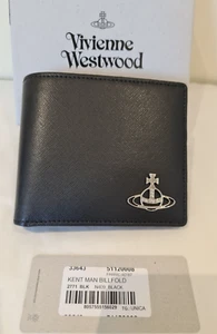 Vivienne Westwood schwarz Leder Geldbörse silber Orb Bi-Fold Kreditkarten Scheine neu - Bild 1 von 12