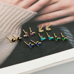 2x Crystal Earring Studs Ear Piercing Cubic Zirconia Stud Sterling Silver Gift - Picture 1 of 26