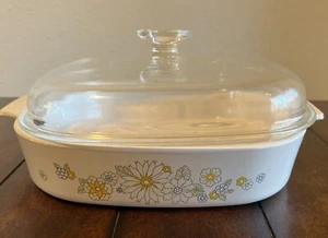 VTG Corning Ware Yellow Daisy Floral Bouquet 10” Casserole Dish W/Lid  A-10-B - Picture 1 of 10
