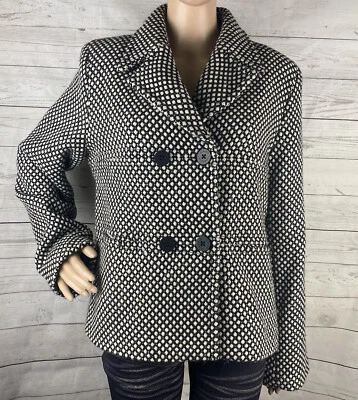 Chaqueta Isaac Mizrahi para Target Abrigo Grande Negro Marfil Estampado Mezcla Lana Foto 1 de 4