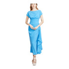 Lela Rose Blue Textured Crepe Side Ruched Midi Dress Size 6
